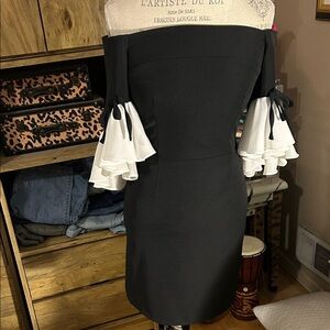 Vicky Tcherassi Black Off-Shoulder Dress with White Ruffle Sleeves - Small NWT